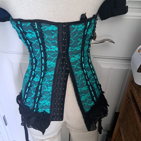 JUST SEXY intimate Emerald lace bustier thong corset garter straps lingerie LG - Picture 3 of 7